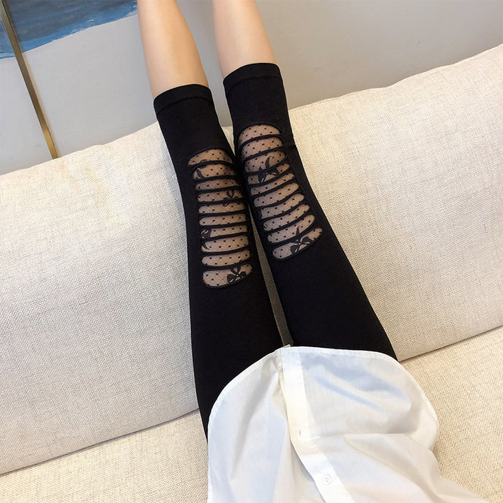 Damer Mode Leggings med genomskinliga nät detaljer och flätor Mirla-Eva Jonsson