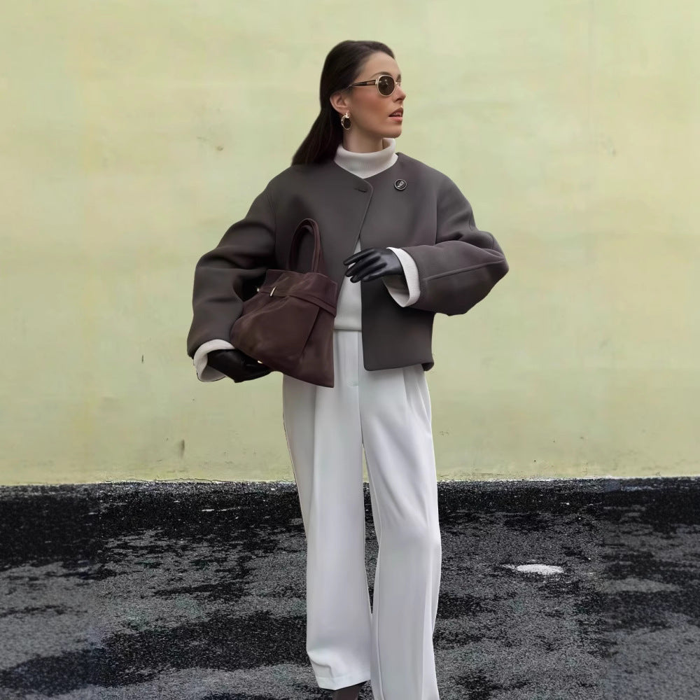 Damer Mode Oversized Ulljacka med stiliga knappp detaljer Eva Jonsson-Eva Jonsson