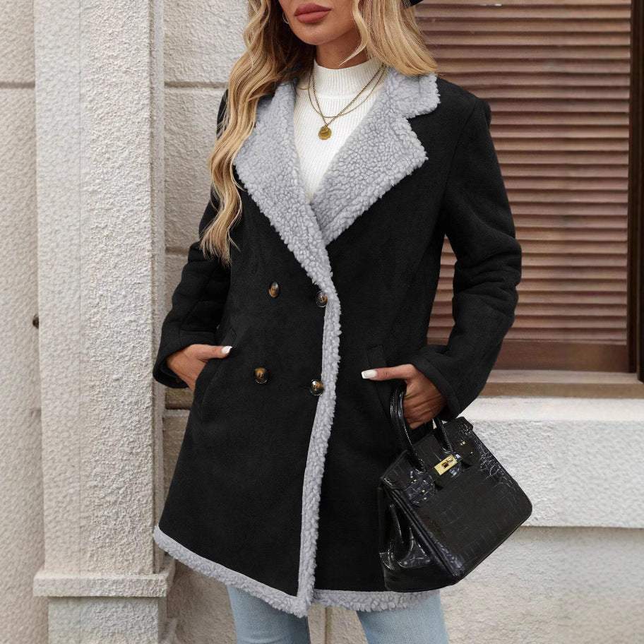 Damer Mode Oversized-jacka med teddyfoder och dubbel knapplist Eva Jonsson-Eva Jonsson