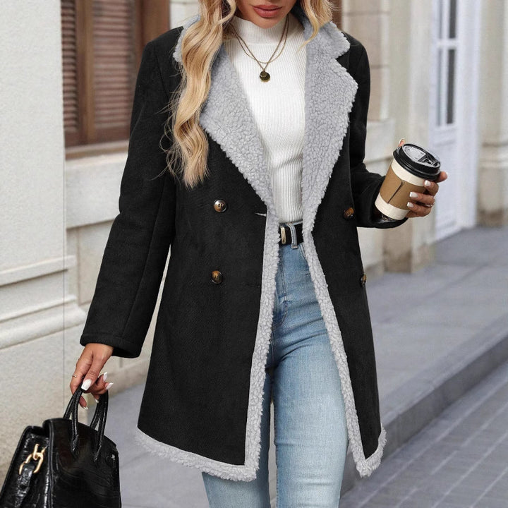 Damer Mode Oversized-jacka med teddyfoder och dubbel knapplist Eva Jonsson-Eva Jonsson
