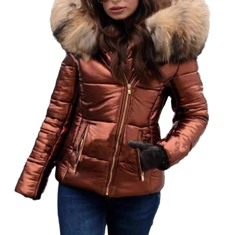 Damer Mode Steppjacka med konstfuskpälskrage Eva Jonsson-Eva Jonsson