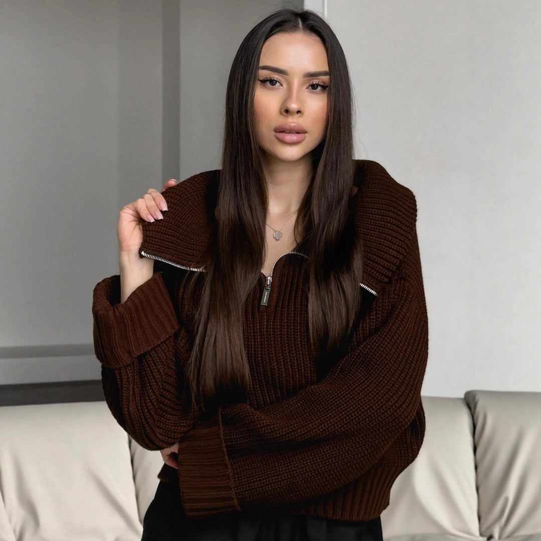 Damer Mode Stickad Tröja med Hög Krage Mirla-Eva Jonsson