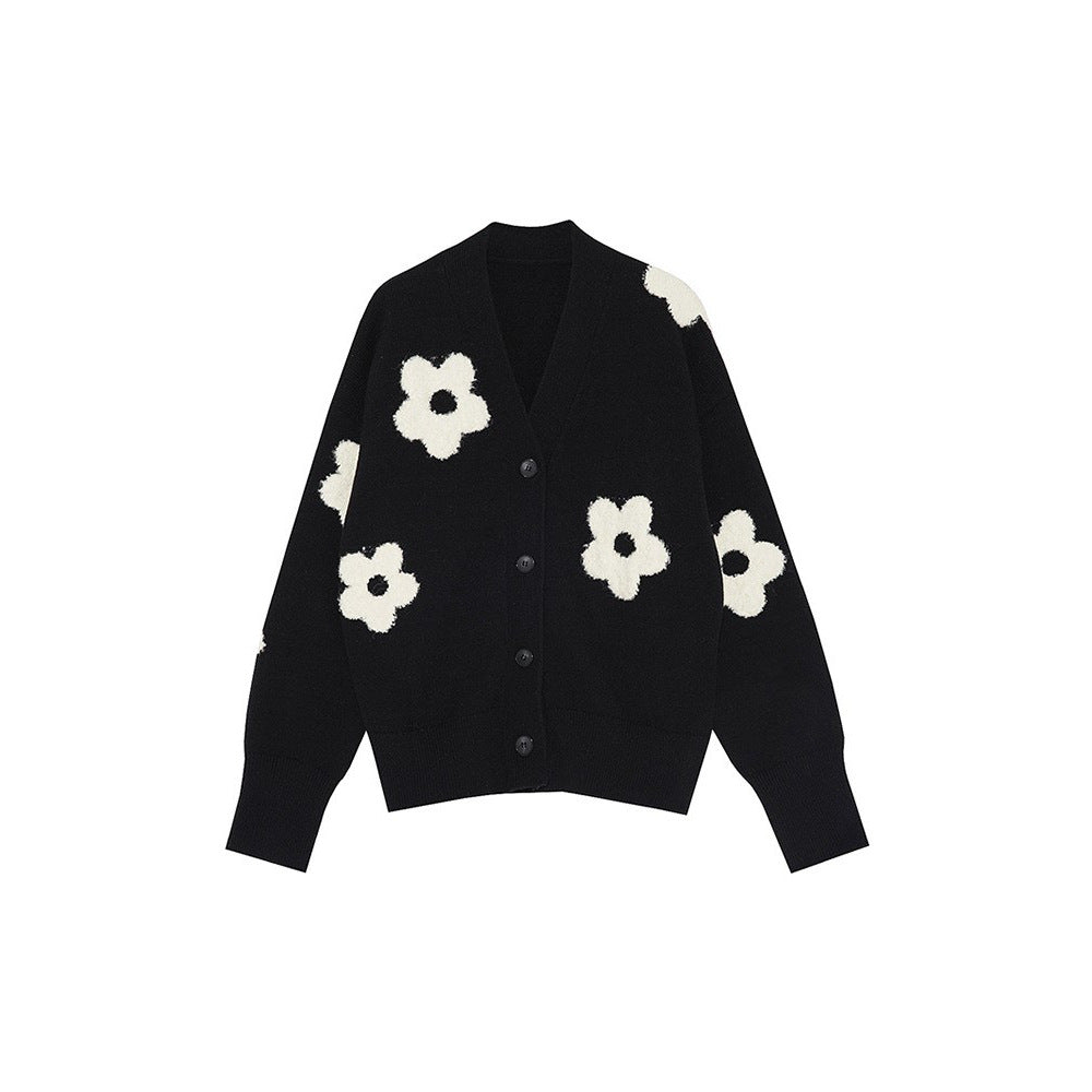 Damer Mode Stickad cardigan med blommiga applikationer Eva Jonsson-Eva Jonsson
