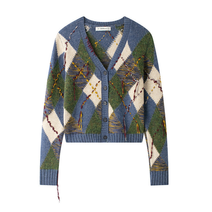 Damer Mode Strickjacka med flätmönster och dekorativ broderi Mirla-Eva Jonsson