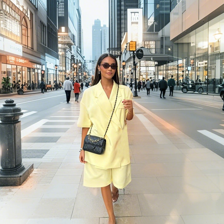 Damer Mode kombinationsoutfit med kort jacka och vida shorts Mirla-Eva Jonsson
