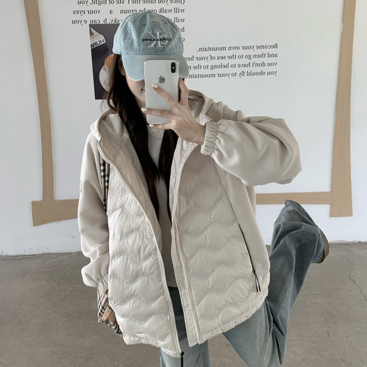 Damer Mode quiltad hybridjacka med huva och praktiska fickor Eva Jonsson-Eva Jonsson