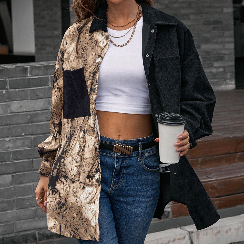 Damer Modejacka i patchwork-stil med tryckknappsstängning och bomullsmaterial Eva Jonsson-Eva Jonsson
