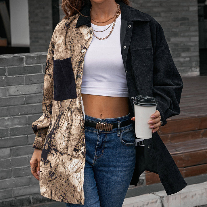 Damer Modejacka i patchwork-stil med tryckknappsstängning och bomullsmaterial Eva Jonsson-Eva Jonsson