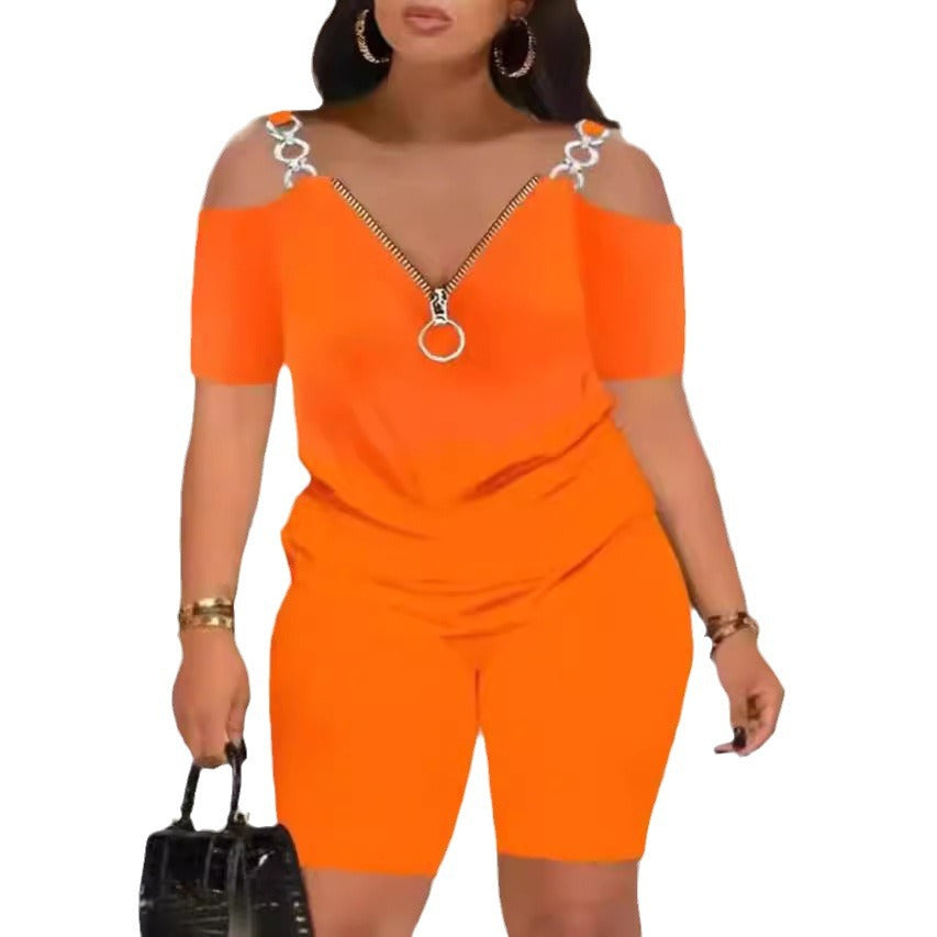 Damer Moderiktig Jumpsuit med Off-Shoulder Urrigning och Dragkedja Mirla-Eva Jonsson