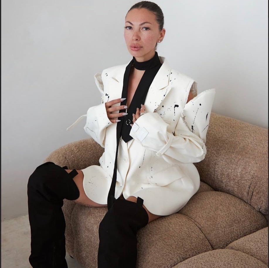 Damer Moderiktig Oversized-Blazer med kreativa accentmönster Eva Jonsson-Eva Jonsson
