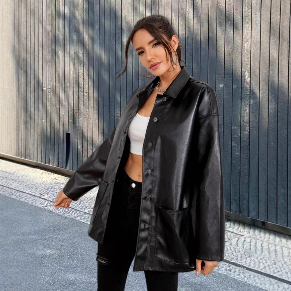Damer Moderiktig Oversized-Läderjacka Eva Jonsson-Eva Jonsson