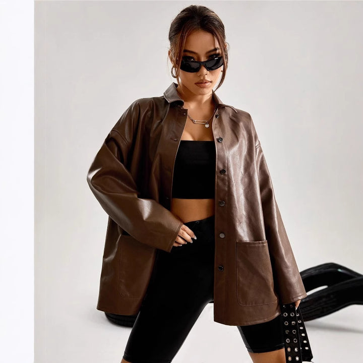 Damer Moderiktig Oversized-Läderjacka Eva Jonsson-Eva Jonsson