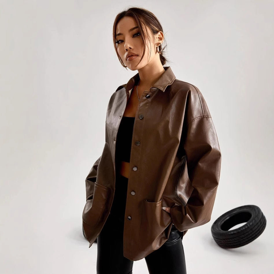 Damer Moderiktig Oversized-Läderjacka Eva Jonsson-Eva Jonsson