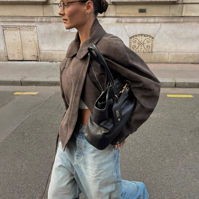 Damer Moderiktig Suede Jacka med Midjebälte Mirla-Eva Jonsson