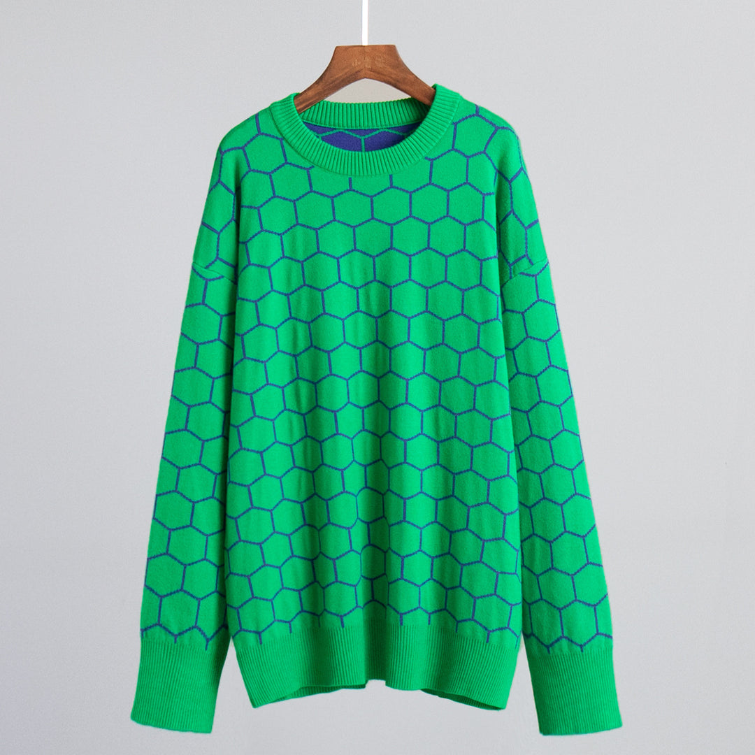Damer Moderiktig stickad tröja med honungskaka-mönster Mirla-Eva Jonsson