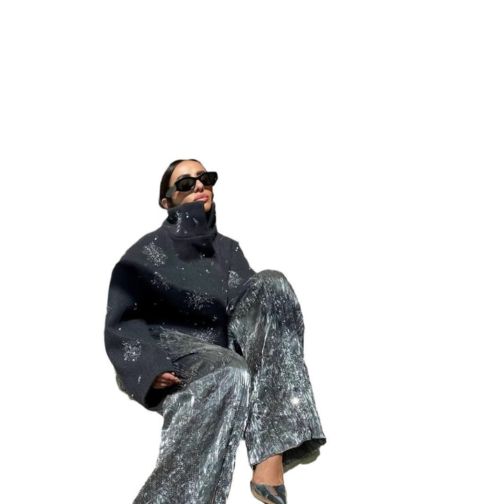 Damer Moderiktigt Oversized-jacka med glittrande applikationer Mirla-Eva Jonsson