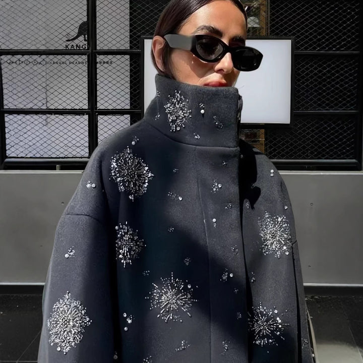 Damer Moderiktigt Oversized-jacka med glittrande applikationer Mirla-Eva Jonsson