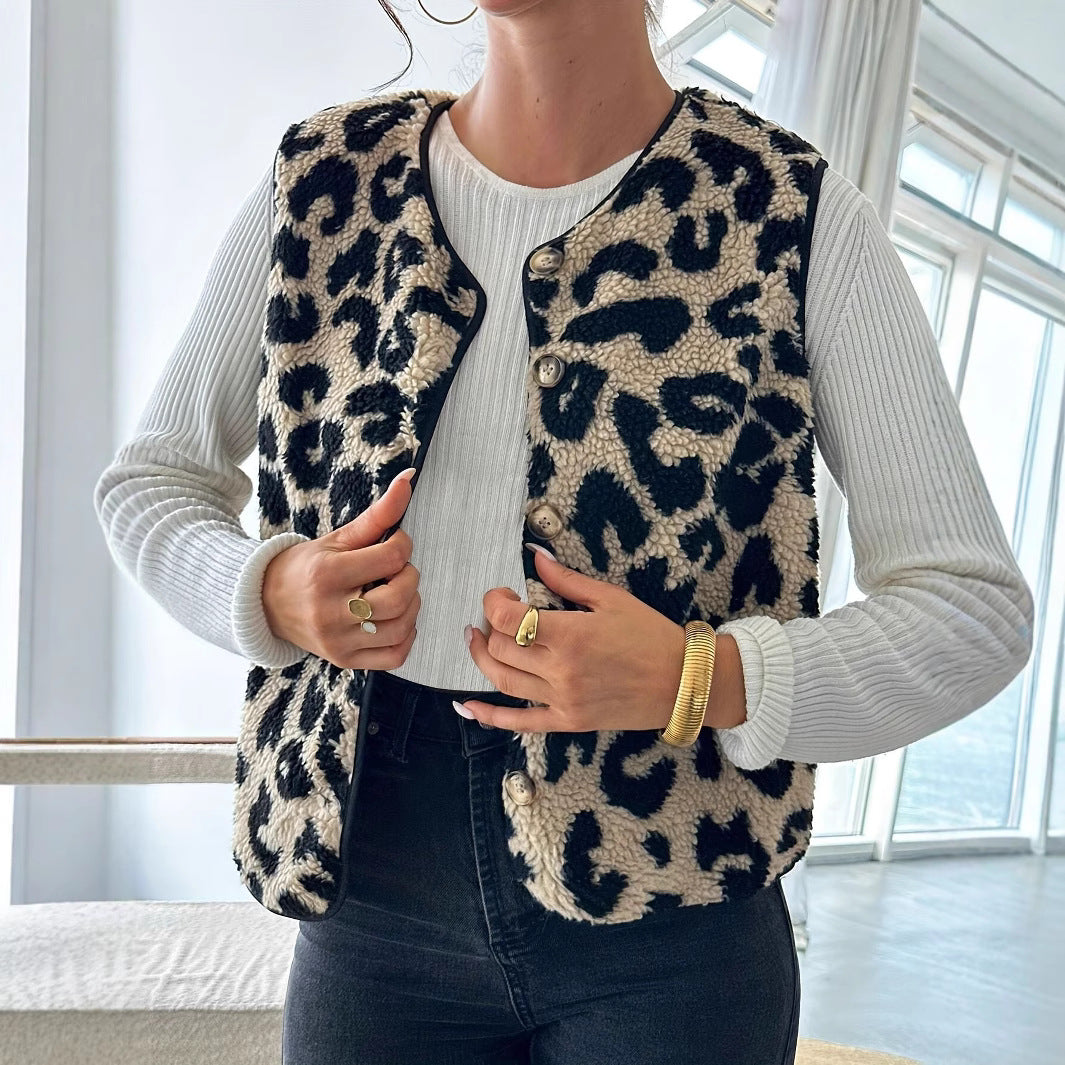 Damer Moderiktigt Plushväst med leopardmönster Mirla-Eva Jonsson