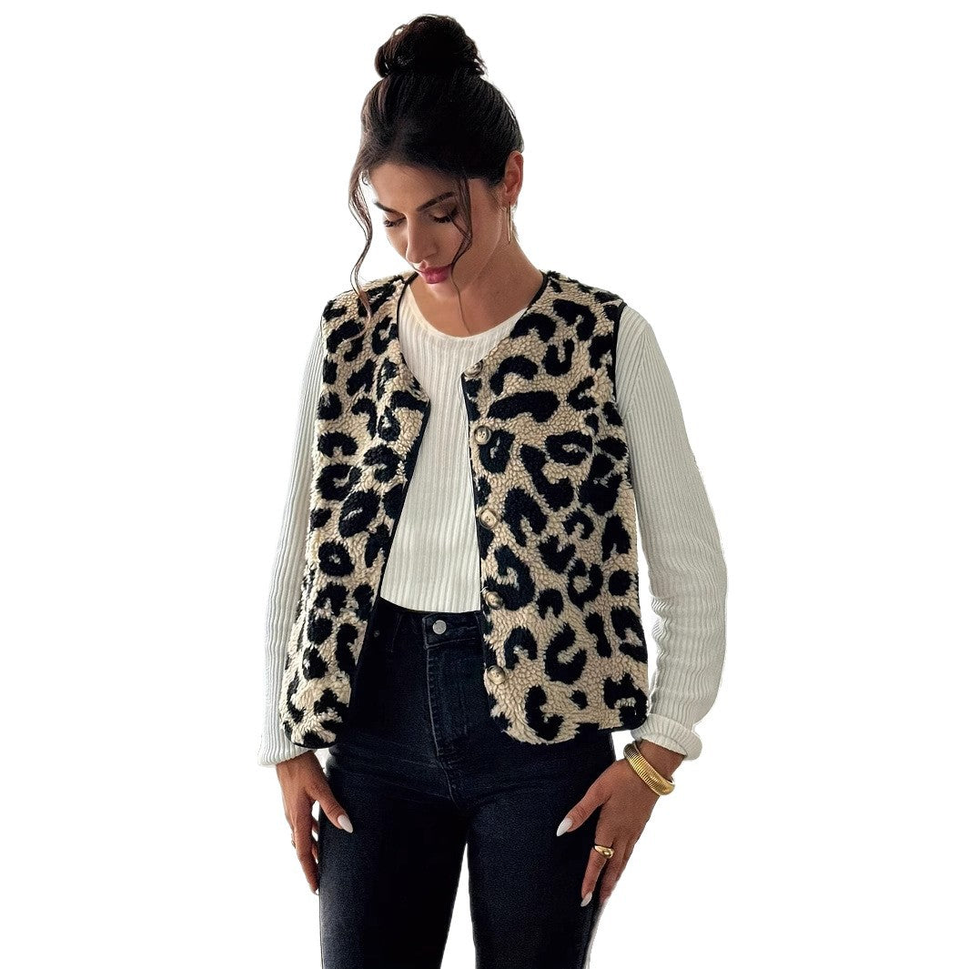 Damer Moderiktigt Plushväst med leopardmönster Mirla-Eva Jonsson