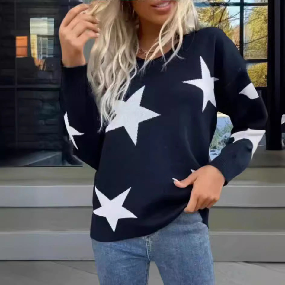 Damer Moderisk Stickad Tröja med Stjärnmönster Eva Jonsson-Eva Jonsson