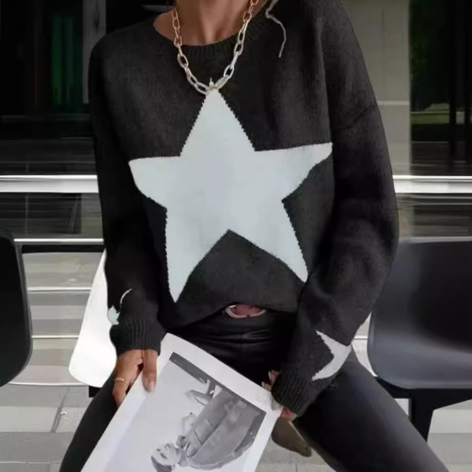 Damer Moderisk Stickad Tröja med Stjärnmönster Eva Jonsson-Eva Jonsson