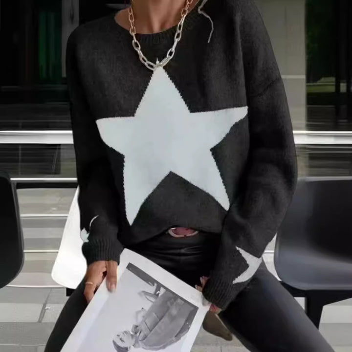 Damer Moderisk Stickad Tröja med Stjärnmönster Eva Jonsson-Eva Jonsson