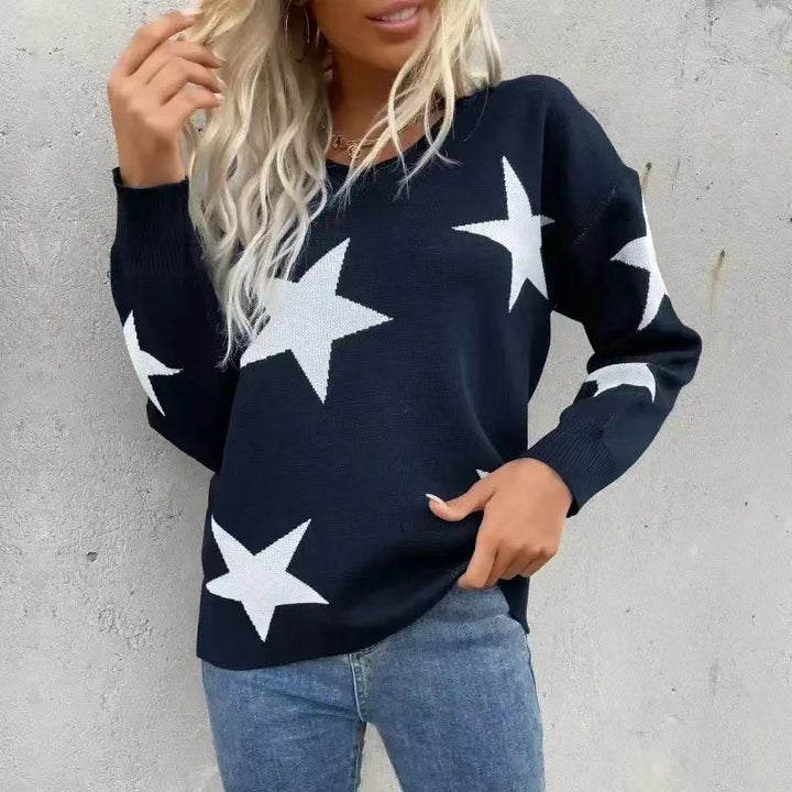 Damer Moderisk Stickad Tröja med Stjärnmönster Eva Jonsson-Eva Jonsson