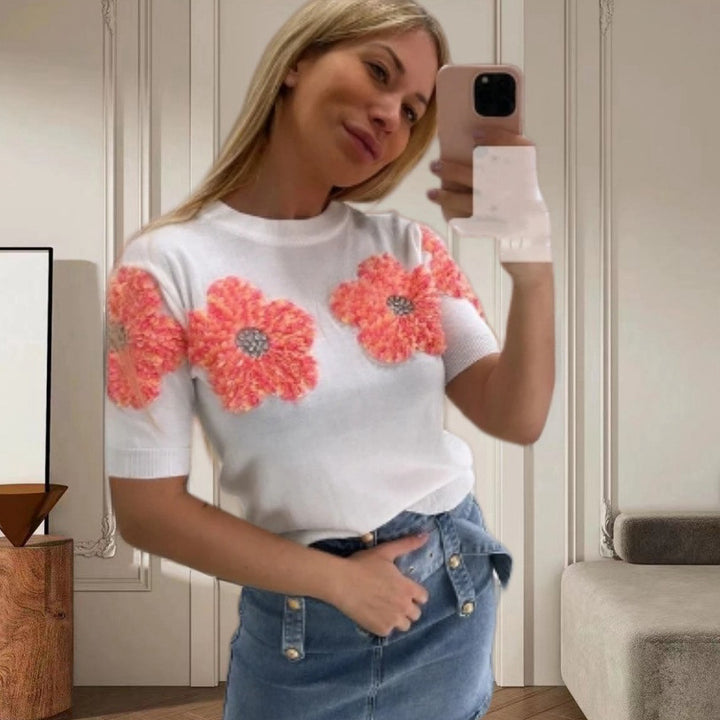 Damer Moderisk Stickad tröja med blomapplikationer Mirla-Eva Jonsson