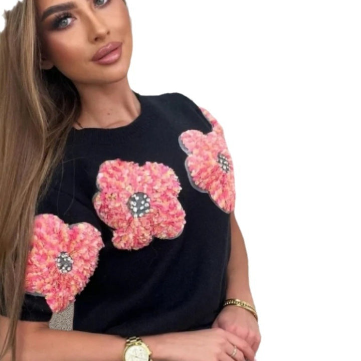 Damer Moderisk Stickad tröja med blomapplikationer Mirla-Eva Jonsson