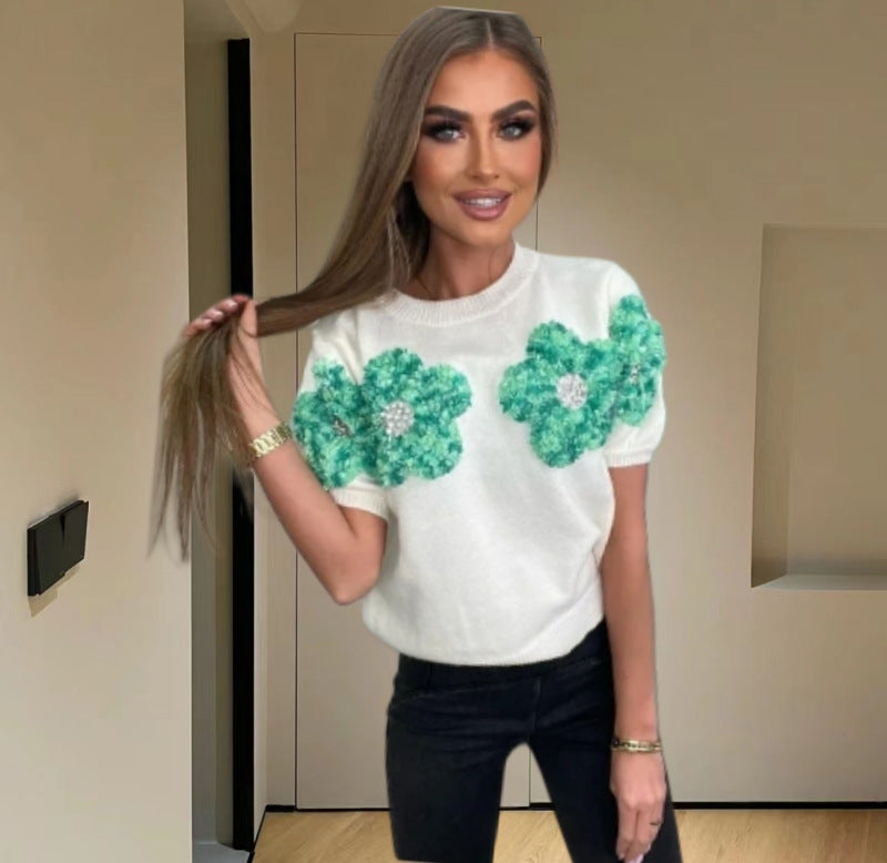Damer Moderisk Stickad tröja med blomapplikationer Mirla-Eva Jonsson