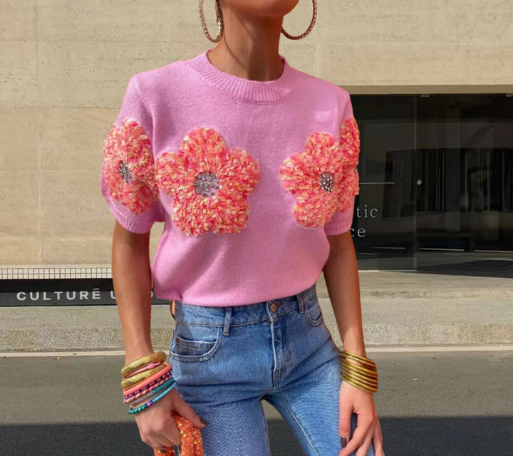 Damer Moderisk Stickad tröja med blomapplikationer Mirla-Eva Jonsson