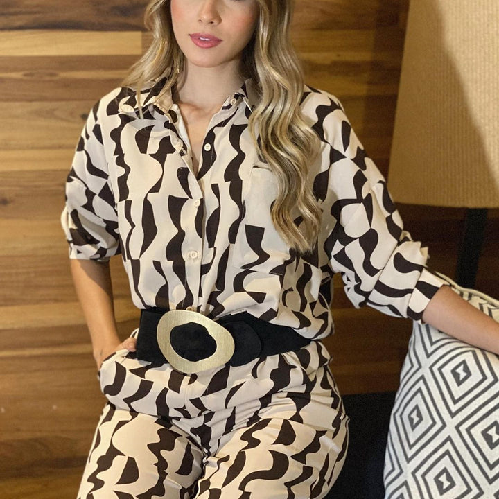 Damer Moderna Blus-byxdress i grafiskt mönster Eva Jonsson-Eva Jonsson