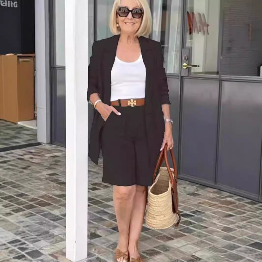 Damer Modernt Blazer-Shorts-Set med dubbel knapprad och elegant passform Eva Jonsson-Eva Jonsson