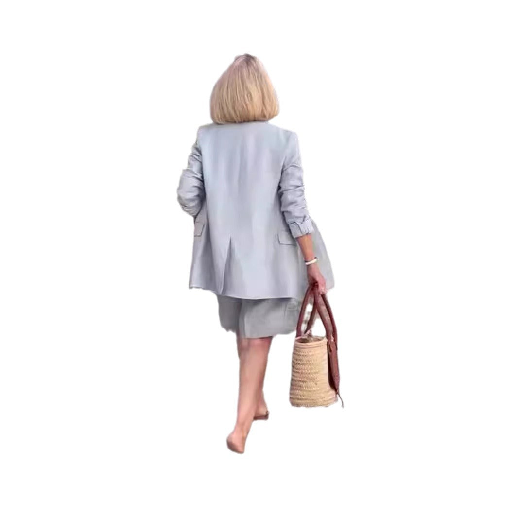 Damer Modernt Blazer-Shorts-Set med dubbel knapprad och elegant passform Eva Jonsson-Eva Jonsson