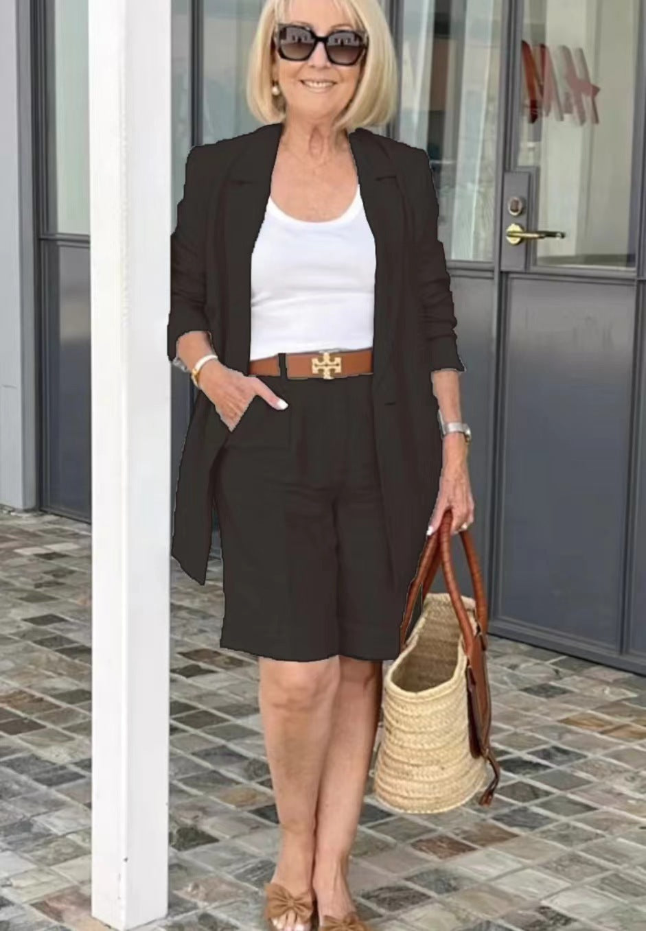 Damer Modernt Blazer-Shorts-Set med dubbel knapprad och elegant passform Eva Jonsson-Eva Jonsson