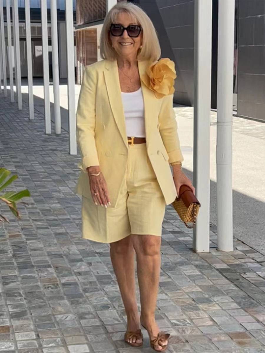 Damer Modernt Blazer-Shorts-Set med dubbel knapprad och elegant passform Eva Jonsson-Eva Jonsson