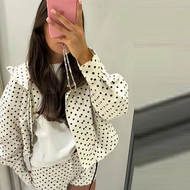 Damer Modernt Blousonjacka med prickigt mönster och avslappnad passform Mirla-Eva Jonsson