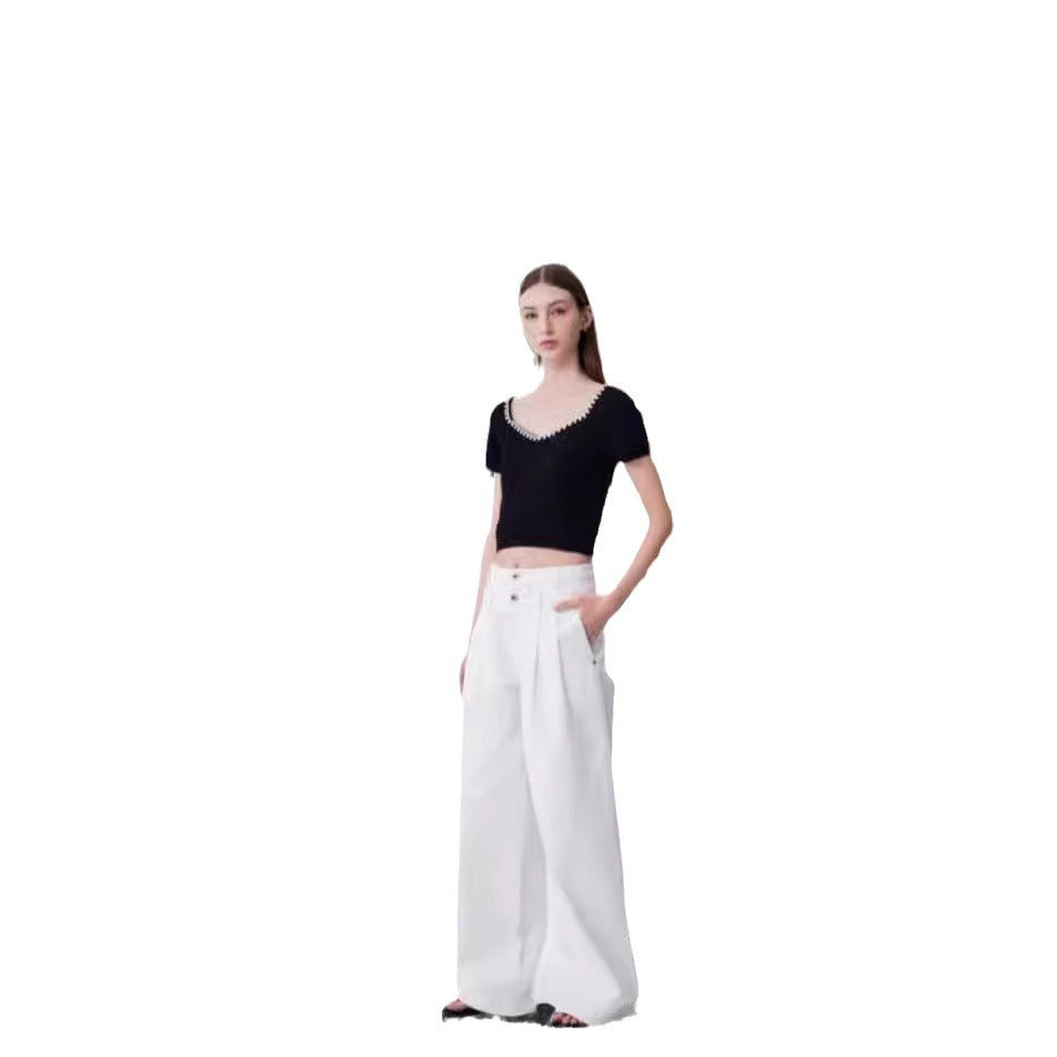 Damer Modernt Crop-Top med elegant Rundhals och dekorativa knapppdetaljer Eva Jonsson-Eva Jonsson