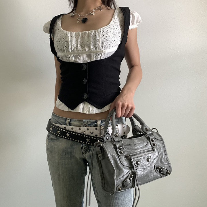 Damer Modernt Crop-Top med eleganta knappdetaljer och figursydd design Mirla-Eva Jonsson
