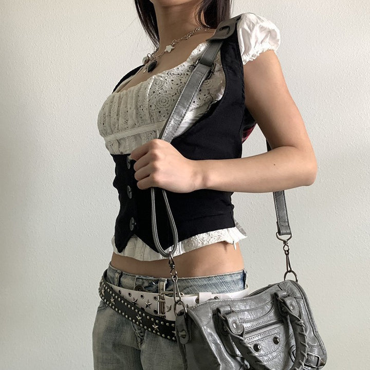 Damer Modernt Crop-Top med eleganta knappdetaljer och figursydd design Mirla-Eva Jonsson