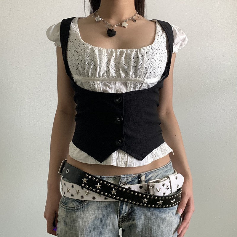 Damer Modernt Crop-Top med eleganta knappdetaljer och figursydd design Mirla-Eva Jonsson
