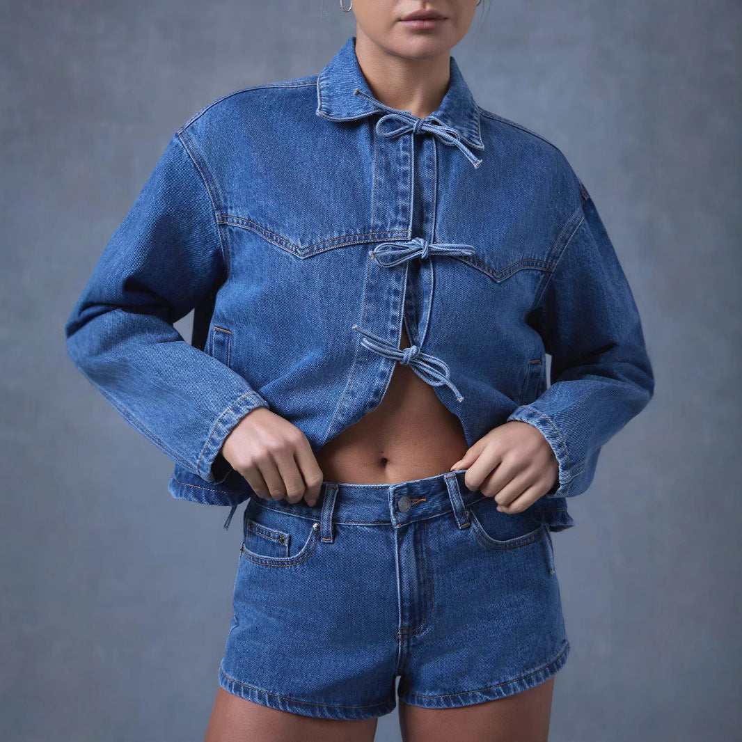 Damer Modernt Denim-jacka med knytbälte Mirla-Eva Jonsson