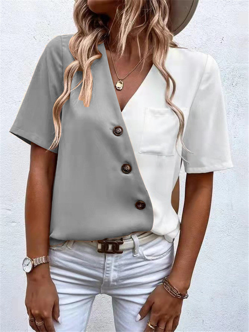 Damer Modernt Kortärmad Blus Topp med Asymmetrisk Knappdesign Eva Jonsson-Eva Jonsson