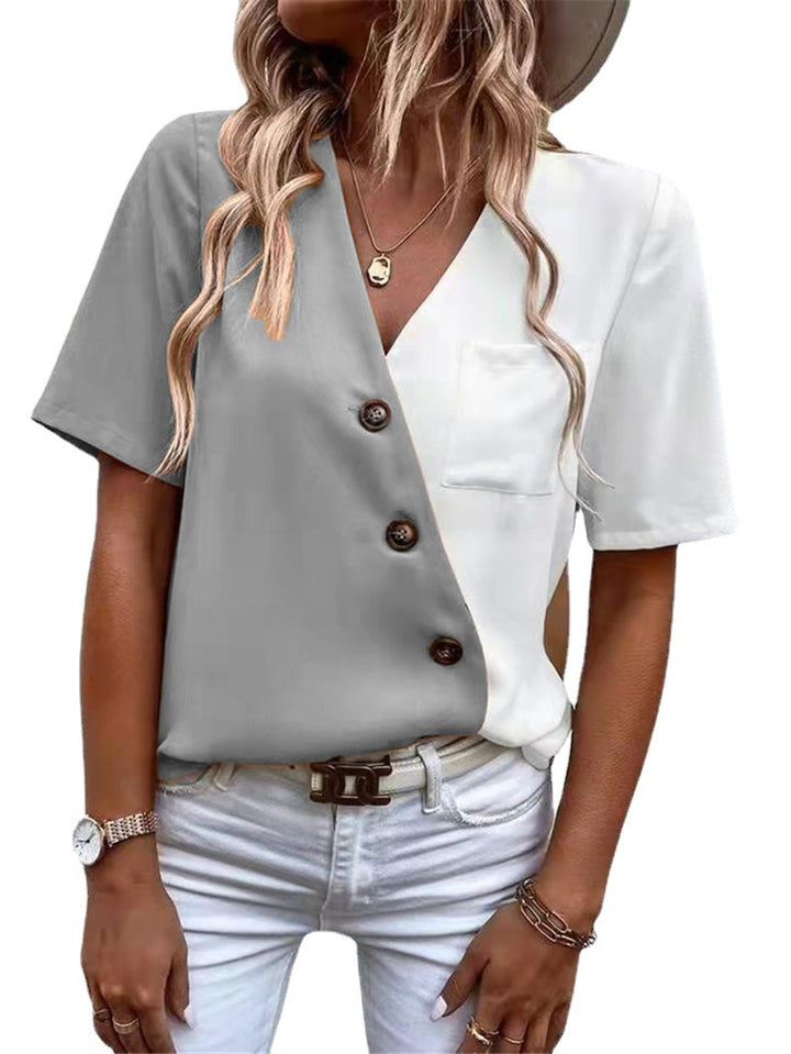Damer Modernt Kortärmad Blus Topp med Asymmetrisk Knappdesign Eva Jonsson-Eva Jonsson