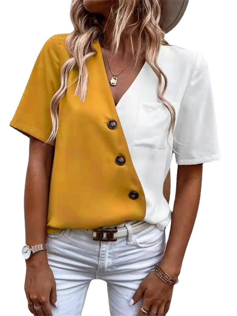 Damer Modernt Kortärmad Blus Topp med Asymmetrisk Knappdesign Eva Jonsson-Eva Jonsson