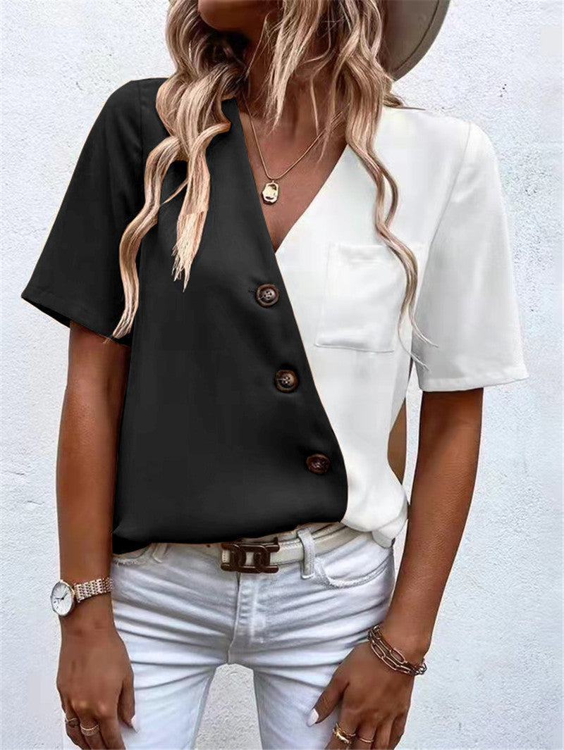 Damer Modernt Kortärmad Blus Topp med Asymmetrisk Knappdesign Eva Jonsson-Eva Jonsson