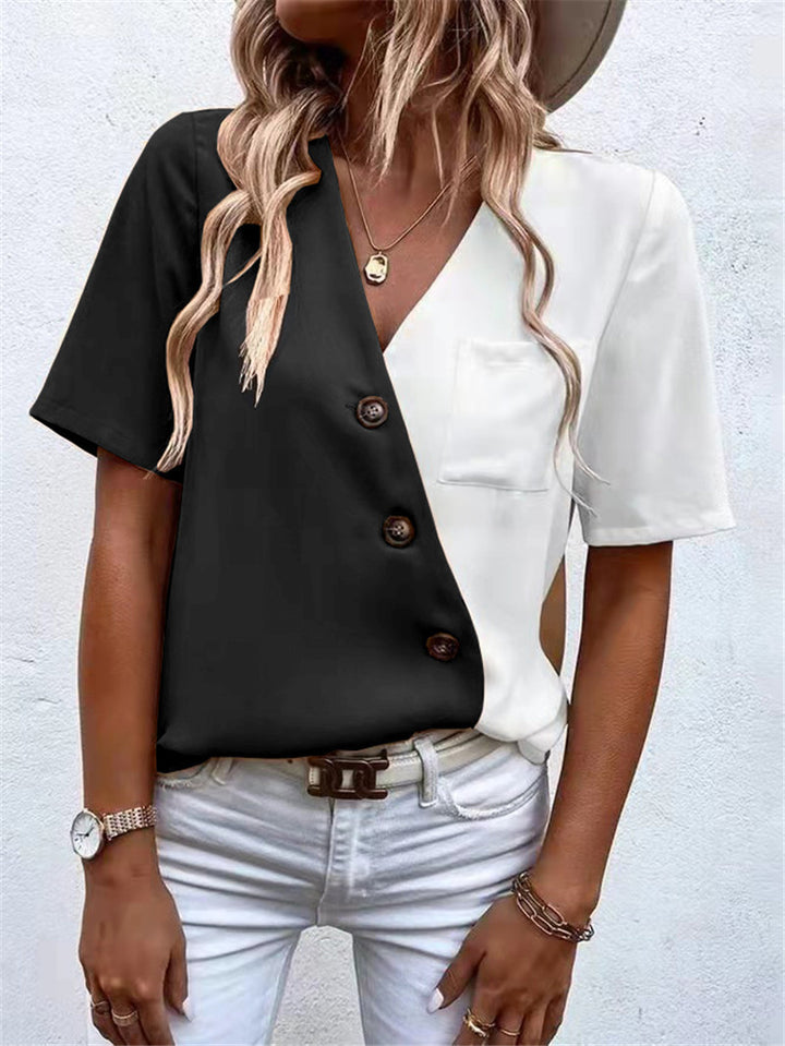 Damer Modernt Kortärmad Blus Topp med Asymmetrisk Knappdesign Eva Jonsson-Eva Jonsson