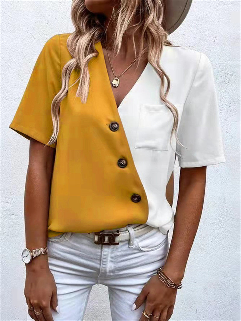 Damer Modernt Kortärmad Blus Topp med Asymmetrisk Knappdesign Eva Jonsson-Eva Jonsson