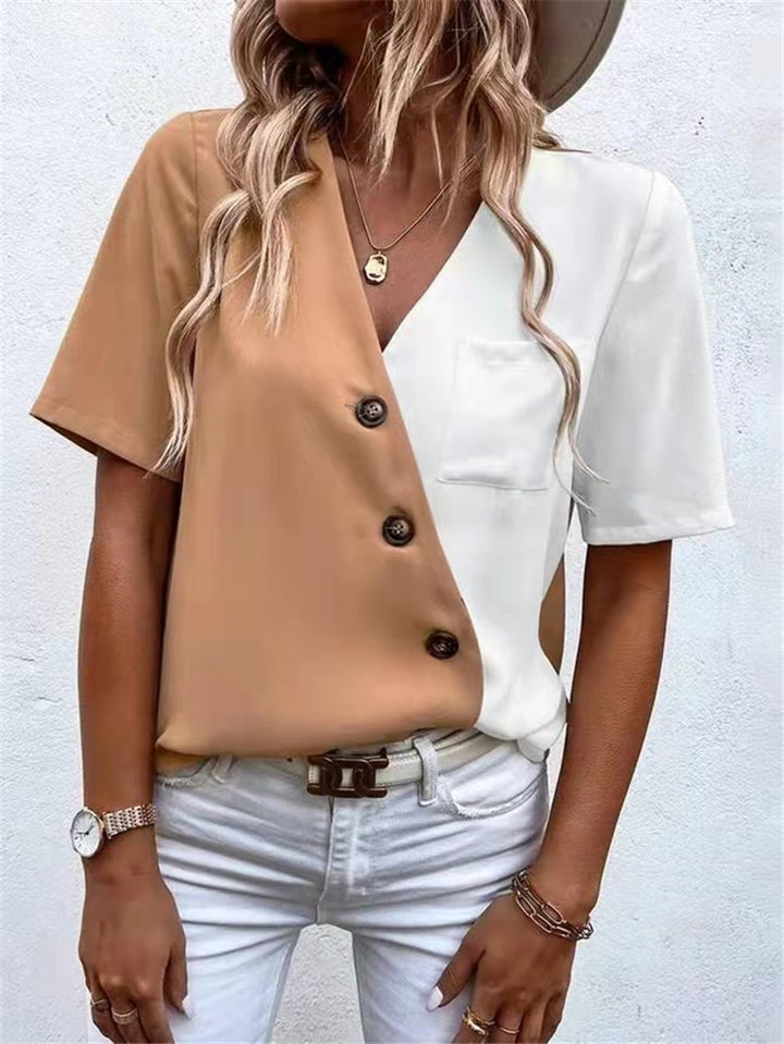 Damer Modernt Kortärmad Blus Topp med Asymmetrisk Knappdesign Eva Jonsson-Eva Jonsson