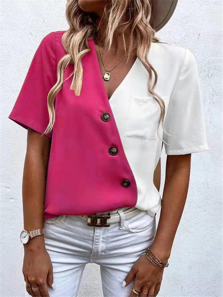 Damer Modernt Kortärmad Blus Topp med Asymmetrisk Knappdesign Eva Jonsson-Eva Jonsson